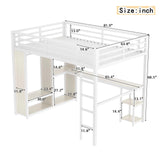 KEIKI Queen Size Loft Bed Frame with Built-in Wardrobe, Metal Loft Bed with Desk, Storage Shelves, Hanging Rod, Guardrail and Ladder, Noise Reduced BedFrame for Teens and Adults, White Wood-Grain KEIKI