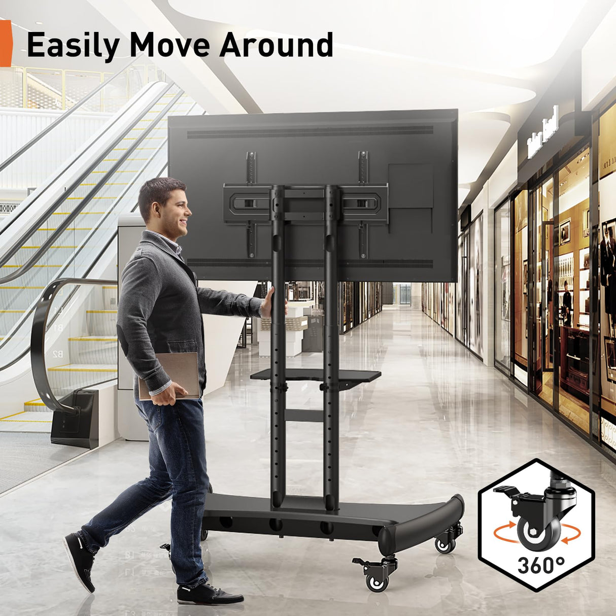 Perlegear Mobile TV Cart for 32-83 Inch Flat/Curved LED/LCD/OLED TVs Rolling TV Stand with Height Adjustable Shelf Max VESA 600x400mm up to 100lbs- Outdoor TV Stand Trolley with Wheels PGTVMC05-1 Perlegear