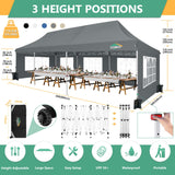 COBIZI 10x30 Pop Up Canopy Tent with 8 Removable Sidewalls EZ POP Up Party 10x30 Canopy Tent Waterproof and UPF50+,Outdoor canopy tents for Parties Wedding Events,with Roller Bag & Sandbags(gray COBIZI