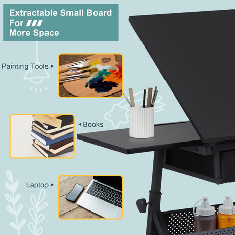 ZENY Adjustable Drafting Table with Stool, Tilting Drawing Desk Artist Table with Storage Drawers, Art Craft Workstation for Home Office Reading, Writing, Crafting ZENY