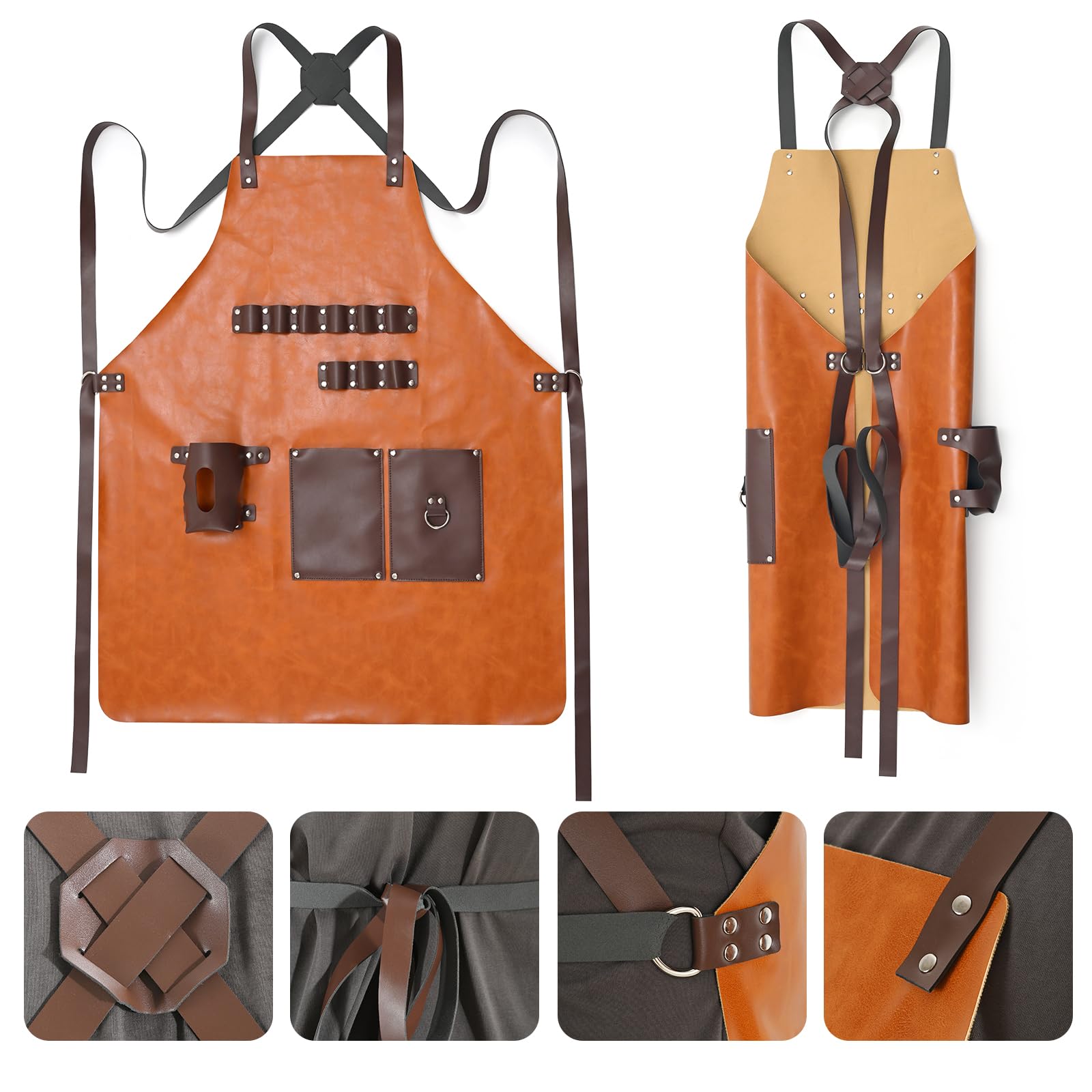 Yhtpouqe Handmade Work Aprons for Men Women. Chef, Carpenter, Grilling, Woodworking Aprons. Heavy Duty Tool Aprons with Cross Back Straps and Multiple Pockets, Size M-XXL - WoodArtSupply