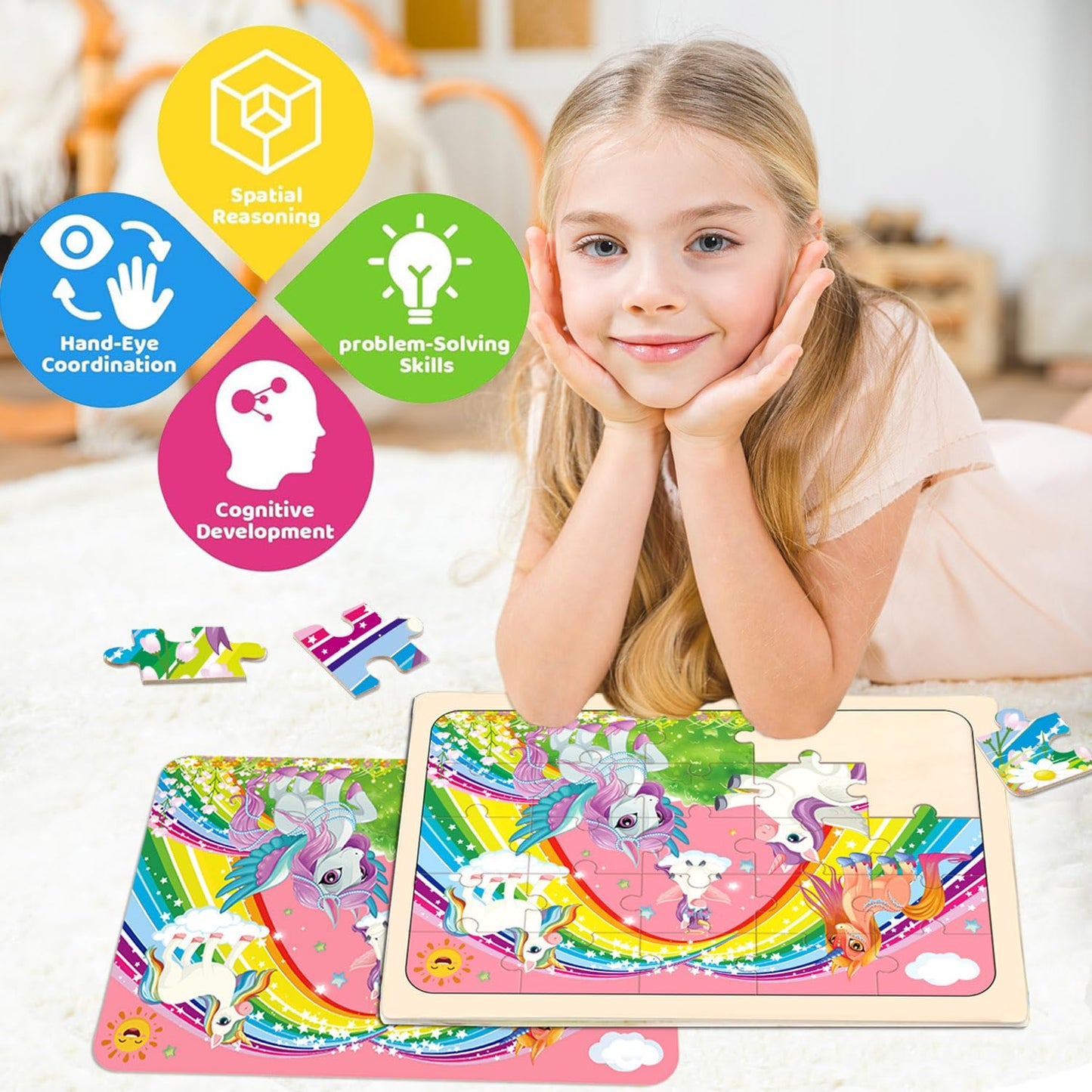 Puzzles for Kids Ages 4-6, 4 Pack Wooden Jigsaw Puzzles 24 Pieces The Castle Puzzle Preschool Educational Learning Toys Set for Boys and Girls