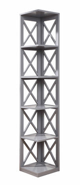 Convenience Concepts Oxford Corner Bookcase 12" - 5-Tier Slim Farmhouse Bookcase for Modern Living & Family Room, Media Storage Organizer for Home Office Library, Tall Shelving Unit, Gray Convenience Concepts