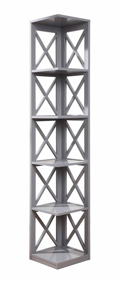 Convenience Concepts Oxford Corner Bookcase 12" - 5-Tier Slim Farmhouse Bookcase for Modern Living & Family Room, Media Storage Organizer for Home Office Library, Tall Shelving Unit, Gray