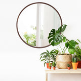 EssOAKence Round Solid Oak Wood Mirror, 24x24 Inch Medium Size, Walnut Frame, Modern Decorative Wall Makeup Mirror for Bathroom, Bedroom, Living Room(Walnut, 24" x 24") EssOAKence