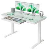 FEZIBO 48 × 24 Electric Standing Desk with Drawers, Whole-Piece Glass Adjustable Height Desk, One-Piece Quick Install Adjustable Sit Stand Desk, White FEZIBO