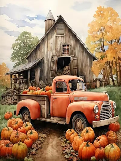 CSZPPQAF Paint by Numbers for Adults Beginner, Autumn Fall Pumpkin Farmhouse Paint by Number Kits on Canvas Without Framed, Acrylic Watercolor DIY Color by Number for Home Decor 12x16 Inch