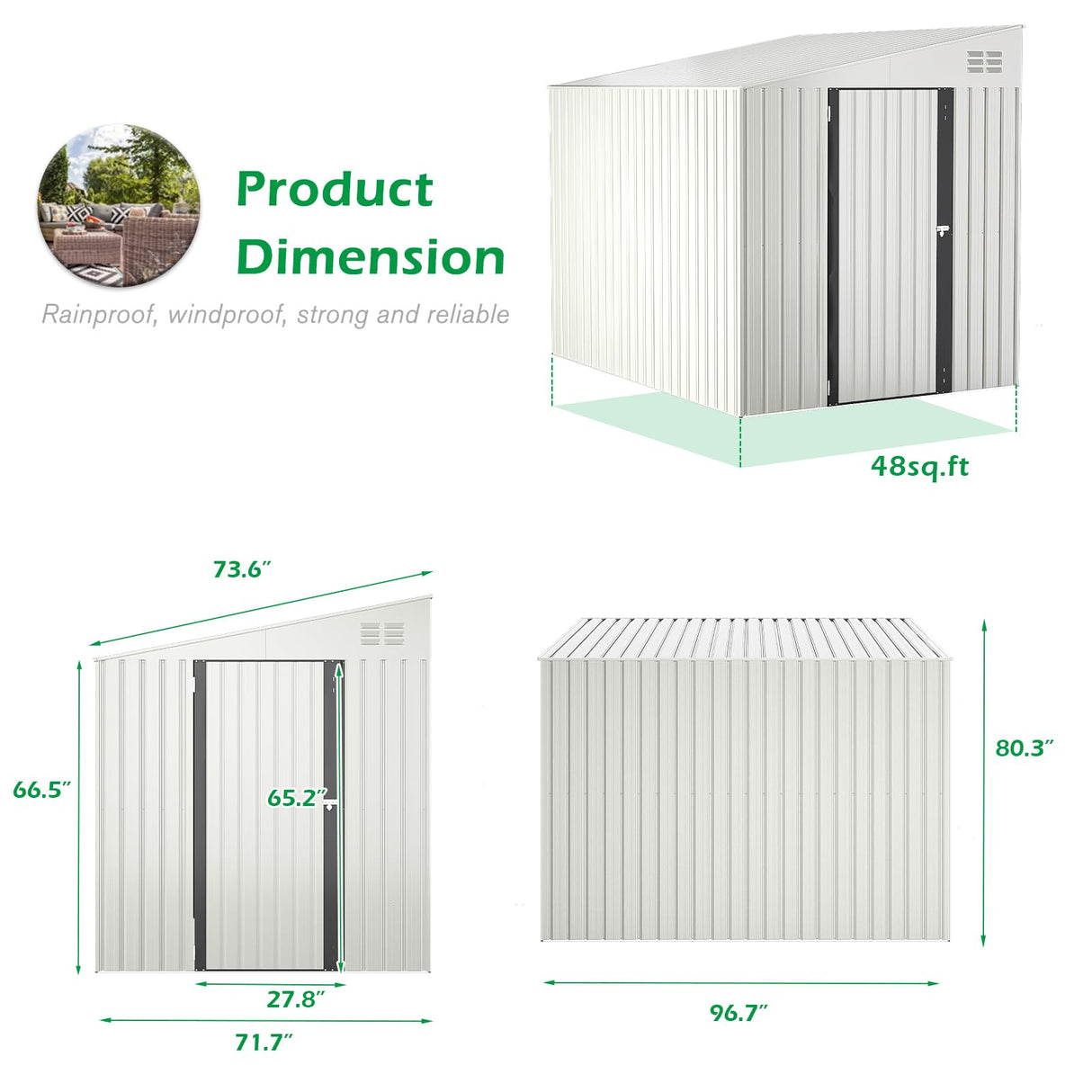 AECOJOY Outdoor 6x8 Metal Shed, Small Storage Shed & Outdoor Cabinet for Backyard, Patio in White AECOJOY
