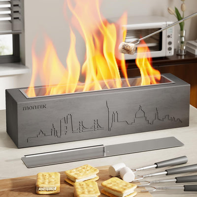 monTEK Tabletop Fire Pit, Concrete Table Top Firepit Indoor Outdoor Decor, Table Top Portable Rubbing Alcohol Fireplace Smores Maker Long Time Burning Smokeless for Patio Balcony with Extinguisher