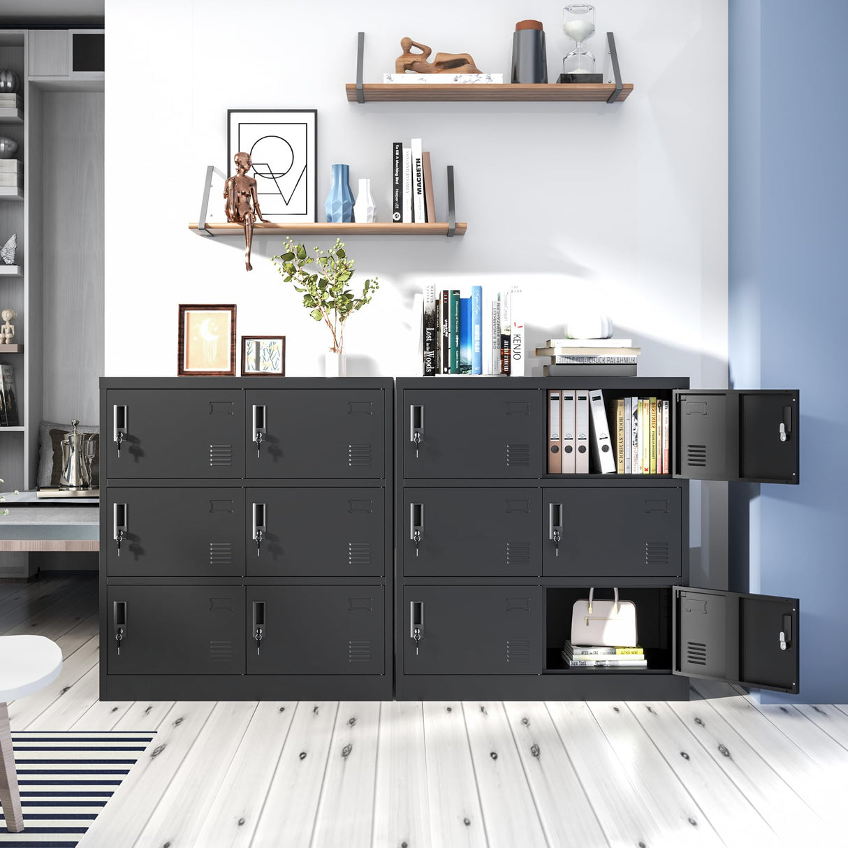 Yukimo 6 Doors Metal Lockers for Employees, Steel Storage Locker with Lock and Card Slot, Employee Lockers for Home, Office, School, Gym, Require Assembly(Black) Yukimo