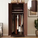HYDUZ 70" Tall Bedroom Armoire with Hanging Rod for Hanging Clothes, Farmhouse Wooden Wardrobe Closet with Door, Tall Freestanding Clothing Storage Cabinet with Shelf, Espresso HYDUZ