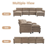 VINGLI 157" Convertible Modular Sectional Sofa with Deep Seat & 2 Movable 2-Layer Ottomans, U-Shape Cloud Sofa with Chaise, Oversized 4-Seater Armrest Couch for Living Room, Chenille, Light-Brown VINGLI