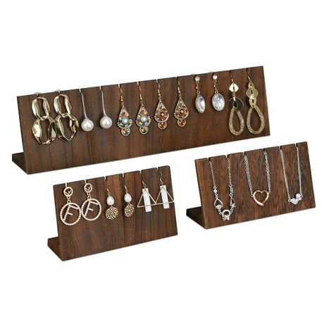 MOOCA Stunning 3-Piece Wooden Jewelry Display Stand Set - Versatile Earring and Pendant Organizer | Elegant Jewelry Stand, Rack, and Holder for Earrings | Holds up to 12 Pairs, Brown Color MOOCA