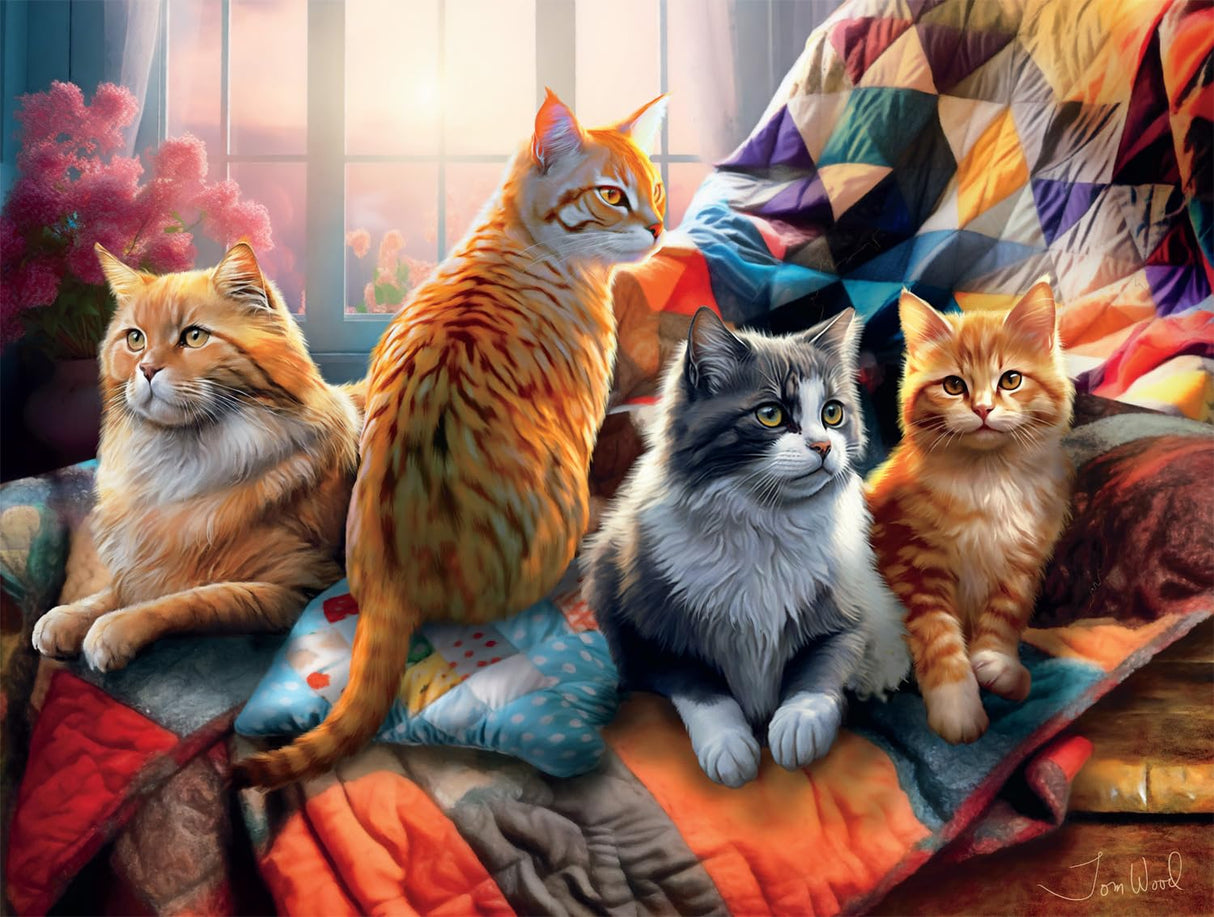 Buffalo Games - Tom Wood - Cats and Quilts - 750 Piece Jigsaw Puzzle for Adults -Challenging Puzzle Perfect for Game Nights - Finished Size is 24.00 x 18.00 Buffalo Games