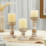 Inweder Wood Pillar Candle Holder: 3Pcs Rustic White Candle Holders for Pillar Candles Wood Candle Holders Distressed Wooden Farmhouse Candle Holder Large Rustic Candle Holder for Fireplace Table Inweder