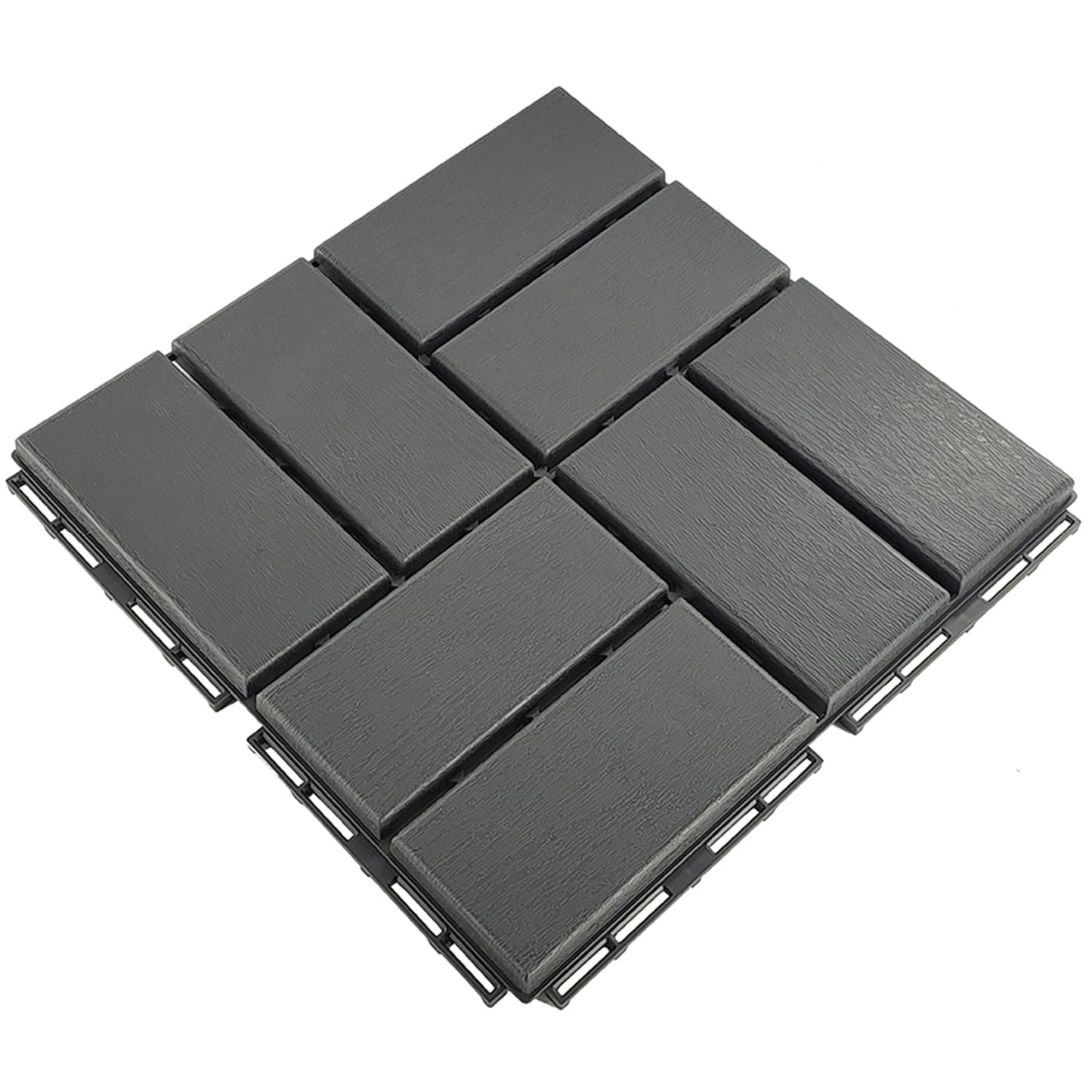 Waterproof Plastic Interlocking Deck Tiles, 9-Pack, 12"x12" | All-Weather Outdoor Flooring for Porch, Poolside, Balcony, Backyard (12''*12'', B-DarkGrey, 9)