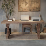 homary 70.9" Office Computer Desk Rustic Farmhouse Writing Table Wooden Executive Desk with Trestle in Natural homary