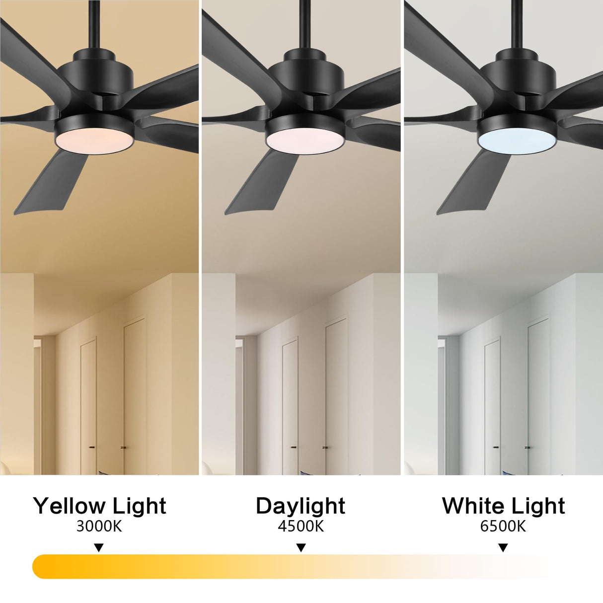 ELEHINSER 60" Modern Ceiling Fan with Lights and Remote Control, 5 Solid Wood Blades 6-Speed Noiseless Reversible DC Motor, Ceiling Fan for Bedroom Dinning Living Room, Black ELEHINSER