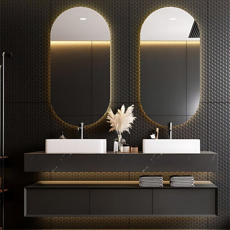 ZGNBSD Double Sink Bathroom Vanity - Modern Bathroom Vanity with Sink & LED Smart Defogger Mirror Set, Solid Wood Floating Vanity, Wall-Mounted Installation | with Faucet and Drain Pipe (60") ZGNBSD