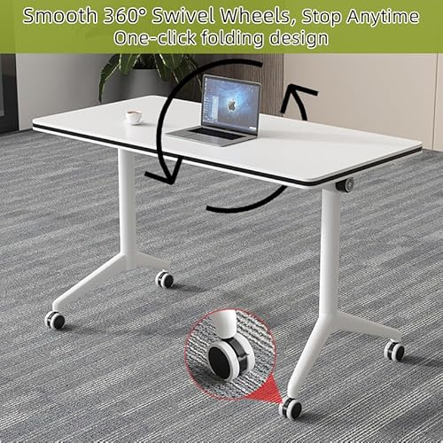Alfalfalulu Conference Table, Folding Conference Room Tables with Flip-Top Design, Mobile Rectangular Modular Tables for Office Meetings and Training Sessions (Gray, 47.2×15.7×29.5in) Alfalfalulu