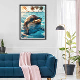 SKRYUIE 5D Dolphin Diamond Painting Kits - DIY Diamond Art Kits for Adults Sandy Beach, Full Round Drill - Crystal Cross Stitch - Adults Craft for Wall & Office Decor - 12x16 Inch q17 SKRYUIE