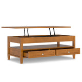 SIMPLIHOME Warm Shaker SOLID WOOD Wide Rectangle Transitional Lift Top Coffee Table for The Living Family Room, 48 inch, Light Golden Brown SIMPLIHOME