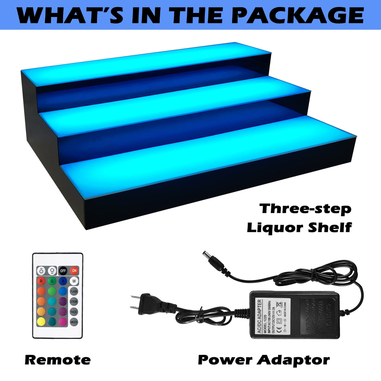 Royxen LED Lighted Liquor Bottle Shelf 3 Tier, 24 Inch Bar Shelf with Remote, Bottle Stand Multicolor Lighting Modes for Bars Royxen