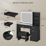 YITAHOME Vanity Desk Set, with Wireless Charging Station &Power Outlet, Vanity Mirror with Tempered Glass Top & Large Storage Spaces Vanity Table Set, Black YITAHOME