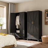 XIOMIOHTRQ Metal Wardrobe Cabinet, 71" Tall Armoire Wardrobe Closet with Drawer, Farmhouse Clothing Storage Cabinet for Bedroom, Laundry (Black, 1 Drawer) XIOMIOHTRQ