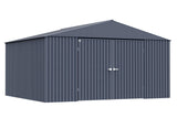 Arrow Shed Elite 14' x 12' Tall Outdoor Steel Storage Shed with High Gable and Lockable Doors Storage Building, Anthracite Arrow