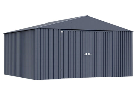Arrow Shed Elite 14' x 12' Tall Outdoor Steel Storage Shed with High Gable and Lockable Doors Storage Building, Anthracite Arrow