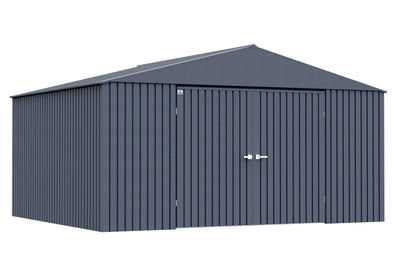 Arrow Shed Elite 14' x 12' Tall Outdoor Steel Storage Shed with High Gable and Lockable Doors Storage Building, Anthracite
