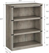 IDEALHOUSE 3-Tier Wooden Bookcase, Farmhouse Storage Book Shelf with Display Shelves, Tall Book Case for Home Office, Living Room, Bedroom, Grey, 40.0" H x 31.5" W x 12.2" D IDEALHOUSE