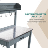HOLTICO Outdoor Potting Bench Table with Metal Tabletop, Planting Table Potting Work Station with Storage Drawer and Removable Shelf Rack, Garden Potting Table for Outdoors HOLTICO