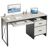 Bestier Office Desk with Drawers, 55 inch Industrial Computer Desk with Storage, Wood Teacher Desk with Keyboard Tray & File Drawer for Home Office, Wash White Bestier