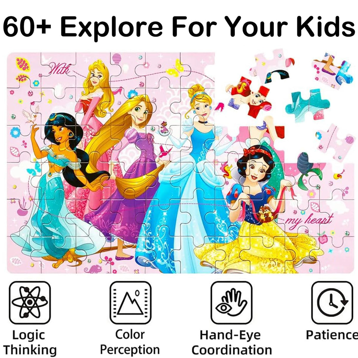 Generic NEILDEN Jigsaw Puzzles for Kids Ages 4-8 Puzzles Packed in Tin Box 60 Pieces Learning Educational Puzzles for Children Girls and Boys, Princess WoodArtSupply