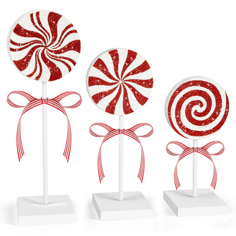 3 Pieces Christmas Table Decorations Wood Candy Set, Red Christmas Tiered Tray Decor,Rustic Christmas Candy Table Decorations for Home Tables(Cute) Sereliy