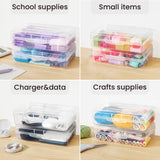 Sooez Plastic Pencil Case Box 6 Pack, Large Crayon Maker Pen Organizer, Plastic Containers with Snap Lids, Stackable Craft Storage Boxes Bulk, School Supplies Art Box for Bead, Clear Sooez
