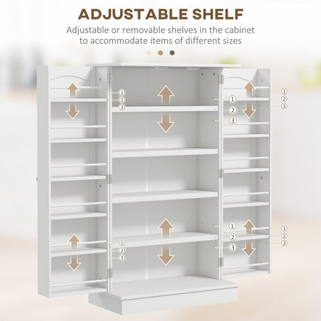 HOMCOM 41" Kitchen Pantry Storage Cabinet, Freestanding Kitchen Cabinet with 12 Door Shelves, Double Doors, 5-Tier Shelving and Adjustable Shelves, Paper White HOMCOM