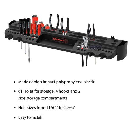 Tool Storage Shelf Wall Mount Utility Shelf Organizer Rack Has 61 Slots, 4 Hooks, 2 Compartments Garage Shelving and Tool Organizers by Stalwart Stalwart