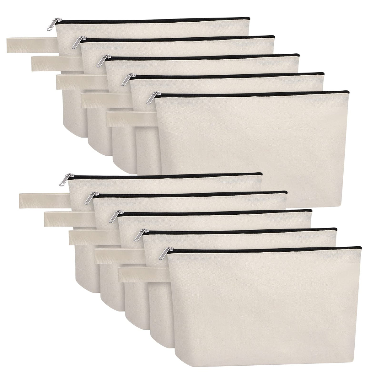 Sinzip 10 Pieces Cotton Canvas Makeup Bag with Bottom, Multi-Purpose Cosmetic Bag with Zipper Travel Toiletry Pouch, Blank DIY Craft Bag Pencil Bag (M, White), MN-WB07 Sinzip