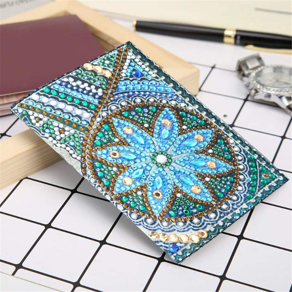 2 Pieces Diamond Painting Leather Passport Holder, DIY Special Shaped Crystal Painting Travel Passport Protective Cover for Boarding Pass, ID Card, Driver's License-20X14CM (AA085-AA220) Vocttaiy