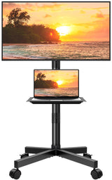 KKTONER Mobile TV Cart for 23 to 65 inch LCD LED Flat Screen/Curved TVs Floor TV Stand on Wheels with Height Adjustable Shelf Max VESA 400x400mm Rolling Floor TV Trolley Holds up to 88lbs KKTONER
