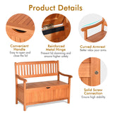 Giantex Wooden Outdoor Bench, Outside Deck Box with Seating, 800 lbs Capacity, Dustproof Liner, Wood Storage Loveseat for Pool Front Porch Garden Lawn Decor, Eucalyptus Patio Bench Giantex