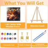 Paint by Numbers for Adult with Frame, Cow Paint by Numbers Kit for Adults Beginners, DIY Cow Acrylic Painting on Canvas for Home Wall Art Decor 9.8x9.8 Inch (with Frame Easel) Mandun