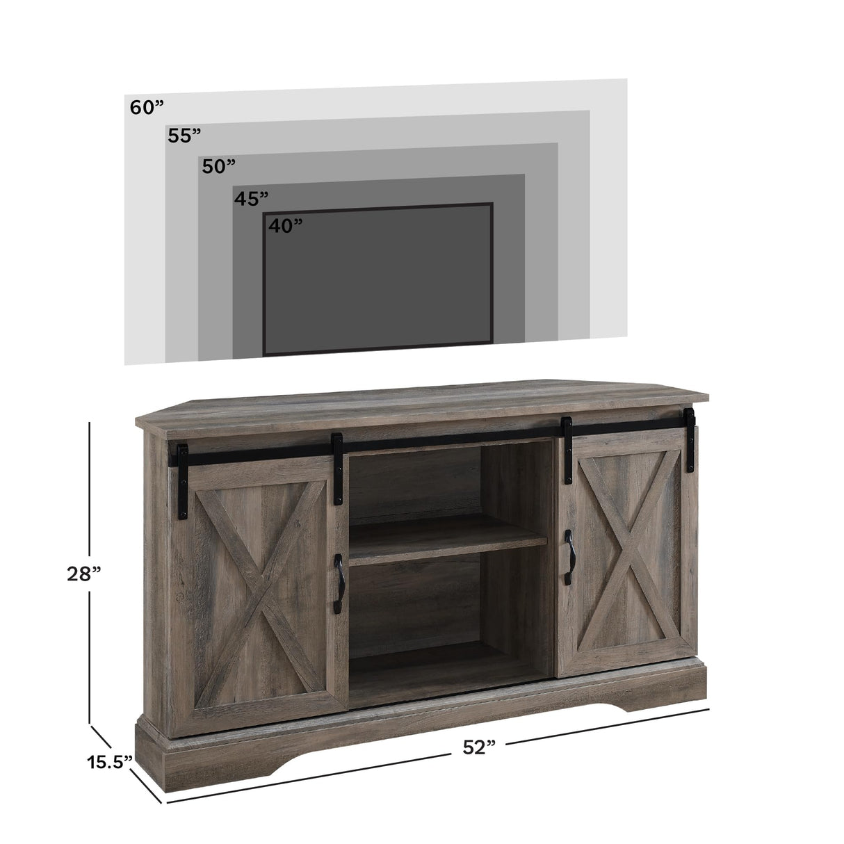 Walker Edison Everette Modern Farmhouse Double Sliding X Barn Door TV Stand for TVs up to 58 Inches 52 Inch Grey Wash Walker Edison