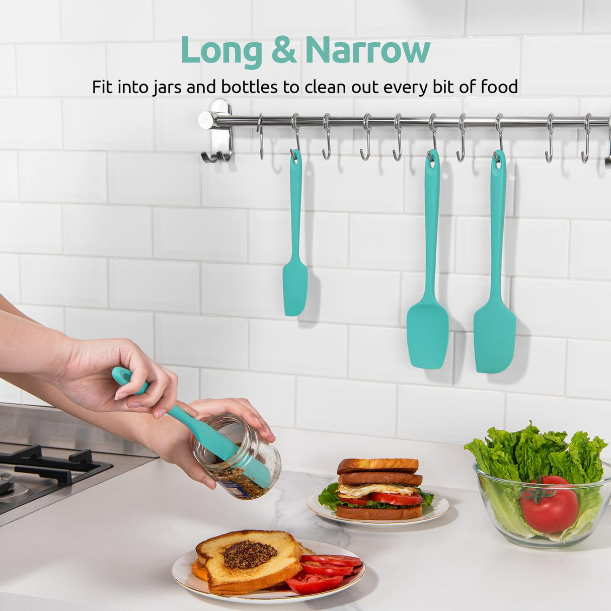 U-Taste Silicone Spatula Set with 600 Degrees Fahrenheit Heat Resistant (Teal/Aqua Sky) U-Taste
