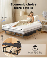 Mixcous King Size Adjustable Bed Base Frame - Quiet Motor, Head & Foot Incline, Zero Gravity, Wireless Remote, Universal Compatibility (79" L x 74" W x 12.72" H) Mixcous