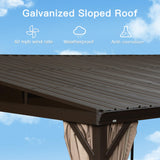 Domi 12x20FT Lean to Gazebo, Hardtop Wall Mounted Gazebo with Sloping Galvanized Steel Roof, Aluminum Frame, Drainage System, Curtains and Netting, for Patio, Deck, Garden, Backyard domi outdoor living