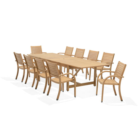 Amazonia Berlin 11-Piece Rectangular Extendable Patio Dining Set | Teak Finish | Ideal for Outdoors and Indoors Amazonia